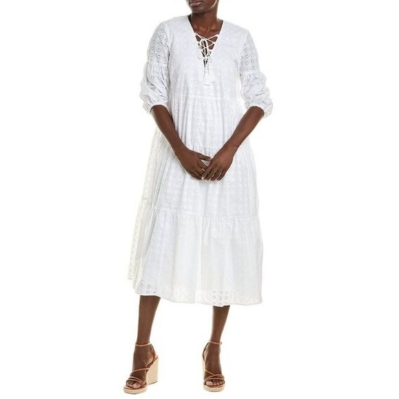 Brooks Brothers Dresses & Skirts - Brooks Brothers White Eyelet Lace-Up Midi Dress, Sz 6